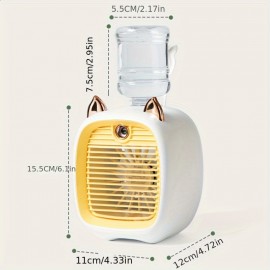 Mini ventilador de mesa USB com spray de raposa fofo, criativo e de mesa, com um ventilador pequeno, recarregável, com direção de vento ajustável, três velocidades de vento.