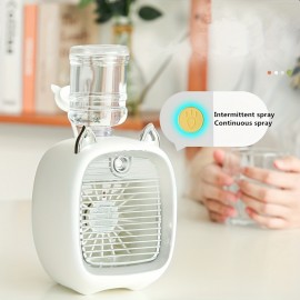 Mini ventilador de mesa USB com spray de raposa fofo, criativo e de mesa, com um ventilador pequeno, recarregável, com direção de vento ajustável, três velocidades de vento.