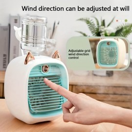 Mini ventilador de mesa USB com spray de raposa fofo, criativo e de mesa, com um ventilador pequeno, recarregável, com direção de vento ajustável, três velocidades de vento.