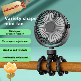 Ventilador elétrico recarregável por USB, ventilador rotativo de 360 graus, mini ventilador octopus portátil, ventilador de arrefecimento portátil de 3 velocidades, adequado para cabides, suportes, embalagens, exterior, secretária, escritório e muitos out