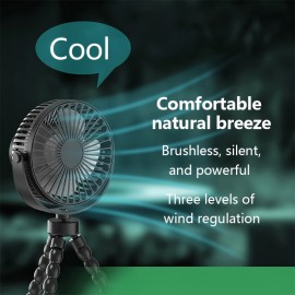 Ventilador elétrico recarregável por USB, ventilador rotativo de 360 graus, mini ventilador octopus portátil, ventilador de arrefecimento portátil de 3 velocidades, adequado para cabides, suportes, embalagens, exterior, secretária, escritório e muitos out