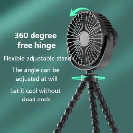 Ventilador elétrico recarregável por USB, ventilador rotativo de 360 graus, mini ventilador octopus portátil, ventilador de arrefecimento portátil de 3 velocidades, adequado para cabides, suportes, embalagens, exterior, secretária, escritório e muitos out