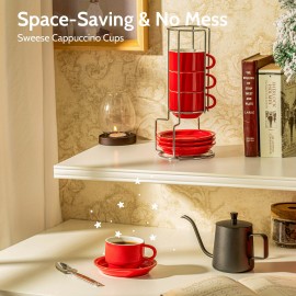 Conjunto de 4 Copos de Espresso Empilháveis de Porcelana Sweese de 2.5 Onças com Pires e Suporte Metálico