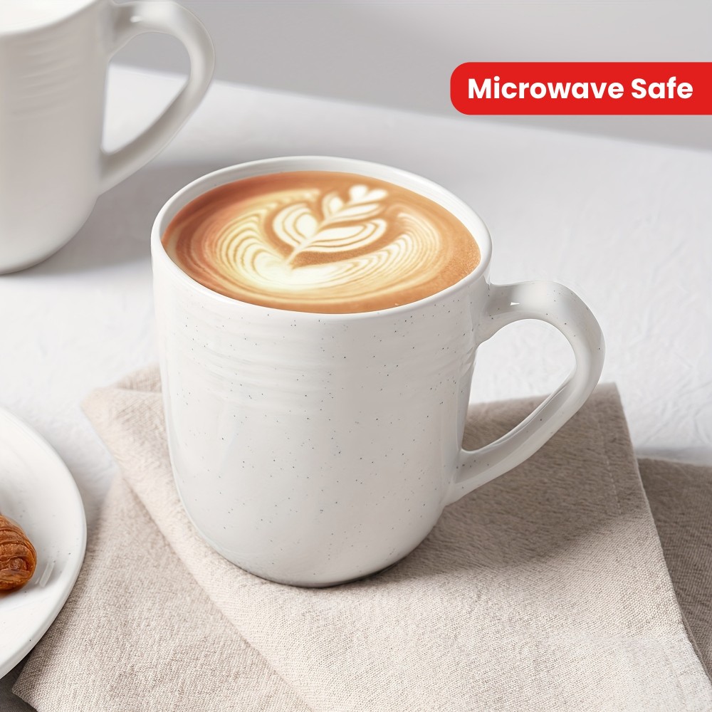 Conjunto de 4 Canecas de Café em Pedra, 14 oz Conjunto de 4 Canecas de Café, Canecas de Café com Alça para Latte, Mocha, Cacau, Chá, Branco