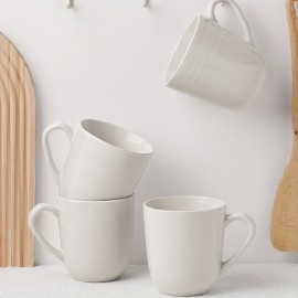 Conjunto de 4 Canecas de Café em Pedra, 14 oz Conjunto de 4 Canecas de Café, Canecas de Café com Alça para Latte, Mocha, Cacau, Chá, Branco