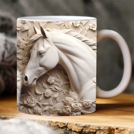 1 un., 11oz, Caneca de Cerâmica Resistente, Caneca de Sublimação com Cavaleiro Branco Esculpido em 3D - Padrão Impresso Vibrante, Ideal para Café da Manhã em Casa, Decoração de Primavera, Presente Romântico de Aniversário - Caneca Divertida, Melhor Presen