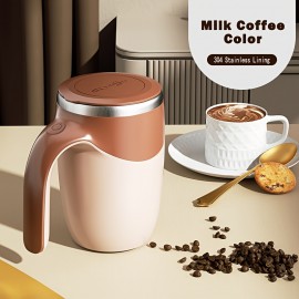 Copo de café de 12 onças em aço inoxidável com tampa magnética - Mistura automática, início com um clique, perfeito para café, leite, pó de proteína - Marrom e creme, reutilizável, perfeito para presentes de Natal, copo de café