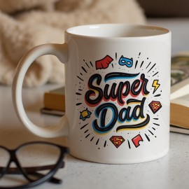1pc, Caneca De Cerâmica, Caneca Super Pai De 11 Onças - Design Com Inspiração Em Desenhos Animados Com Elementos De Super-heróis Manualmente Desenhados, Contornos Dinâmicos E Cores Vibrantes, Presente Esquisito Para O Dia Do Pai, Aniversário Do Pai Ou Apr