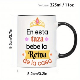 1pc, 11oz Caneca de Cerâmica com Impressão de Letra Espanhola e Design Floral - Copo de Café e Chá Isolante, Lavar à Mão, Perfeito para Uso Diário ou Presente de Ano Novo para o Dia da Mãe, Caneca de Café (Feita nos EUA)