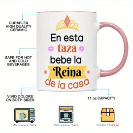 1pc, 11oz Caneca de Cerâmica com Impressão de Letra Espanhola e Design Floral - Copo de Café e Chá Isolante, Lavar à Mão, Perfeito para Uso Diário ou Presente de Ano Novo para o Dia da Mãe, Caneca de Café (Feita nos EUA)