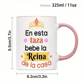1pc, 11oz Caneca de Cerâmica com Impressão de Letra Espanhola e Design Floral - Copo de Café e Chá Isolante, Lavar à Mão, Perfeito para Uso Diário ou Presente de Ano Novo para o Dia da Mãe, Caneca de Café (Feita nos EUA)