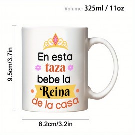 1pc, 11oz Caneca de Cerâmica com Impressão de Letra Espanhola e Design Floral - Copo de Café e Chá Isolante, Lavar à Mão, Perfeito para Uso Diário ou Presente de Ano Novo para o Dia da Mãe, Caneca de Café (Feita nos EUA)