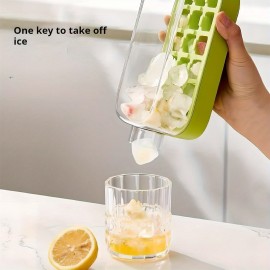 Garrafa vertical para cubos de gelo com tampa para freezer, bandeja de cubos de gelo sem toque 2 em 1, garrafa de água com palhinha e caixa