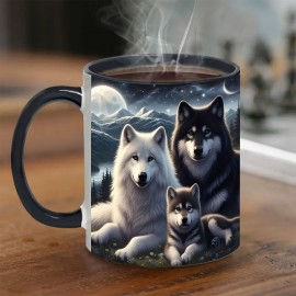 1peça 11oz Caneca de Porcelana com Tema de Lobo - Ideal para Café, Chá, Vinho e Mais - Presente Perfeita para Feriados e Ocasiões Especiais