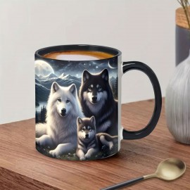 1peça 11oz Caneca de Porcelana com Tema de Lobo - Ideal para Café, Chá, Vinho e Mais - Presente Perfeita para Feriados e Ocasiões Especiais