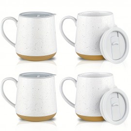 Conjunto de 4 canecas de café de cerâmica de 17oz com tampa, conjunto de canecas de café, conjunto de canecas de café de cerâmica com alça grande, caneca de cerâmica grande com tampa para café, chá e muito mais, estilo HVH de fazenda