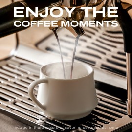 Conjunto de 6 Pequenas Xícaras de Café Cappuccino de Cerâmica de 4oz, Xícaras de Espresso com Pires, Colheres e Suporte de Metal, Xícaras Demitasse Fofas com Alça para Lungo, Espresso Duplo, Cortado (Branco)