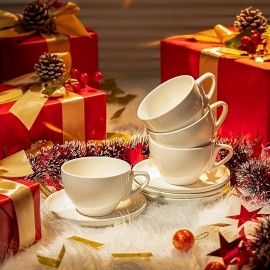 Conjunto de 6 xícaras de cappuccino Sweese de 6 oz com pires, xícara de espresso dupla de cerâmica - branco