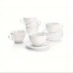 Conjunto de 6 xícaras de cappuccino Sweese de 6 oz com pires, xícara de espresso dupla de cerâmica - branco