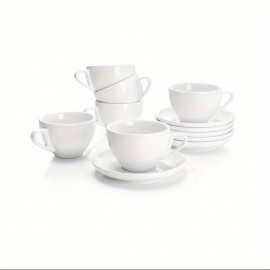 Conjunto de 6 xícaras de cappuccino Sweese de 6 oz com pires, xícara de espresso dupla de cerâmica - branco