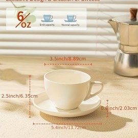 Conjunto de 6 xícaras de cappuccino Sweese de 6 oz com pires, xícara de espresso dupla de cerâmica - branco