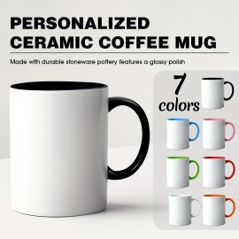 1pc - Caneca Personalizada 11oz 7 CoresCaneca de Café Personalizada, Caneca de Cerâmica com Texto ou Logotipo Personalizado, Presente Personalizado para Homens e Mulheres, com Foto e Palavras, Caneca de Chá Personalizável de 11 Oz
