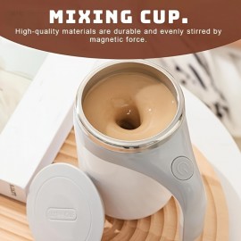 Copo de viagem com agitação automática magnética - Carregamento USB, Adequado para Vários Líquidos, Ótimo para Café, Leite, Chocolate, Mocha - (Branco, Café) Copo de Café Portátil | Recipiente de Bebidas de Moda 2 Peças (Incluindo Copo e Cabo de Carregame