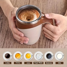 Copo de viagem com agitação automática magnética - Carregamento USB, Adequado para Vários Líquidos, Ótimo para Café, Leite, Chocolate, Mocha - (Branco, Café) Copo de Café Portátil | Recipiente de Bebidas de Moda 2 Peças (Incluindo Copo e Cabo de Carregame