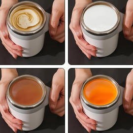 Copo de viagem com agitação automática magnética - Carregamento USB, Adequado para Vários Líquidos, Ótimo para Café, Leite, Chocolate, Mocha - (Branco, Café) Copo de Café Portátil | Recipiente de Bebidas de Moda 2 Peças (Incluindo Copo e Cabo de Carregame