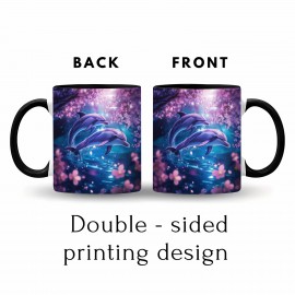 Caneca de 11oz com Desenho de Golfinho e Flor de Cerejeira - Arte em Azul Violeta Rosa Vibrante, Multiuso para Café Chá Leite Cerveja, Somente Lavagem à Mão, Presente Perfeito para Feriados Aniversários Decoração de Escritório