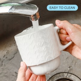 Conjunto de Canecas de Café em Cerâmica KOOV com Suporte, Caneca de 16oz para Café, Chá, Cacau, Conjunto Empilhável de 4 Canecas de Café em Cerâmica, Grande Conjunto de 4 Canecas de Café, Grandes Canecas de Café para Mulheres e Homens (Branco)