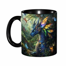 1peça Caneca de café de cerâmica de arte de dragão, 11oz Copo de porcelana para café, chá, leite, água, cerveja - Ideal para Ano Novo, Natal, Páscoa, Dia dos Namorados, Aniversário, Presentes de Escritório