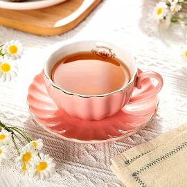 Xícaras de Chá e Pires Amazingware Royal, com Acabamento Dourado e Caixa de Presente, Xícaras de Café Britânicas, Conjunto de Xícaras de Chá, Conjunto de Chá de Porcelana, Xícaras de Cappuccino, Xícaras de Latte, Conjunto de 6 (8 Oz) - Branco