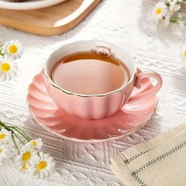 Xícaras de Chá e Pires Amazingware Royal, com Acabamento Dourado e Caixa de Presente, Xícaras de Café Britânicas, Conjunto de Xícaras de Chá, Conjunto de Chá de Porcelana, Xícaras de Cappuccino, Xícaras de Latte, Conjunto de 6 (8 Oz) - Branco