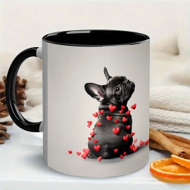 Caneca de Café 1pc, Caneca de cerâmica de 11 onças com padrão de Buldogue Francês e coração - perfeita para chá, leite e água - ideal para o Dia dos Namorados, Natal, Ação de Graças e presentes de aniversário (11oz)