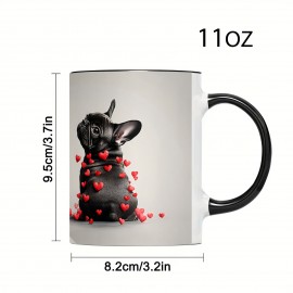 Caneca de Café 1pc, Caneca de cerâmica de 11 onças com padrão de Buldogue Francês e coração - perfeita para chá, leite e água - ideal para o Dia dos Namorados, Natal, Ação de Graças e presentes de aniversário (11oz)