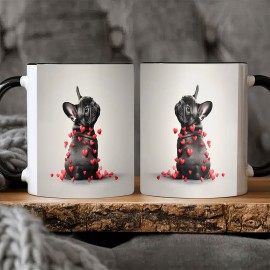 Caneca de Café 1pc, Caneca de cerâmica de 11 onças com padrão de Buldogue Francês e coração - perfeita para chá, leite e água - ideal para o Dia dos Namorados, Natal, Ação de Graças e presentes de aniversário (11oz)