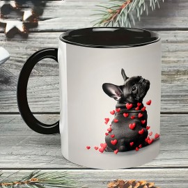 Caneca de Café 1pc, Caneca de cerâmica de 11 onças com padrão de Buldogue Francês e coração - perfeita para chá, leite e água - ideal para o Dia dos Namorados, Natal, Ação de Graças e presentes de aniversário (11oz)