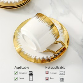 Conjunto de xícaras de cappuccino com pires, xícara de café e pires empilháveis de cerâmica de 8.5 oz com detalhes em dourado, conjunto de xícaras de café turco para duplo espresso, conjunto de xícaras de chá com 6 unidades