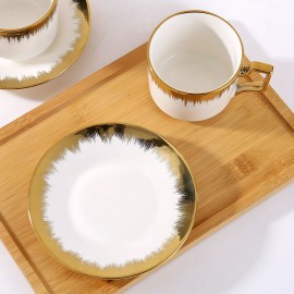 Conjunto de xícaras de cappuccino com pires, xícara de café e pires empilháveis de cerâmica de 8.5 oz com detalhes em dourado, conjunto de xícaras de café turco para duplo espresso, conjunto de xícaras de chá com 6 unidades