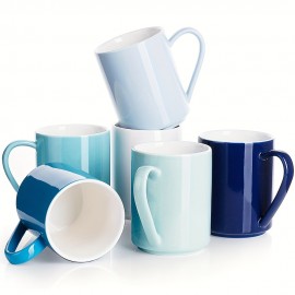Conjunto de 6 canecas de café brancas empilháveis de 10 oz, canecas de café de porcelana com alça para bebidas de café especial, cappuccino, café mocha, latte e chá