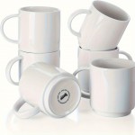 Conjunto de 6 canecas de café brancas empilháveis de 10 oz, canecas de café de porcelana com alça para bebidas de café especial, cappuccino, café mocha, latte e chá