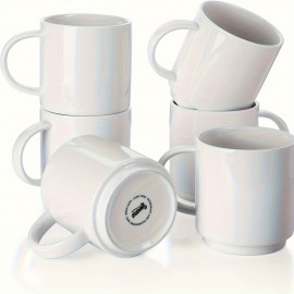 Conjunto de 6 canecas de café brancas empilháveis de 10 oz, canecas de café de porcelana com alça para bebidas de café especial, cappuccino, café mocha, latte e chá