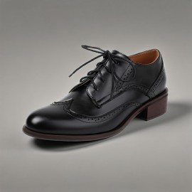 Sapatos de salto baixo e grossos para mulheres, estilo Oxford, com atacadores e detalhes de brogue, perfurados e feitos à mão, para uma moda vintage e casual.