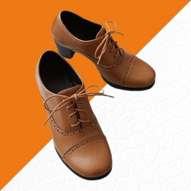 Sapatos de salto médio com bloco de dedo redondo, estilo vintage, com atacadores grossos, para mulheres, ideais para festas e vestidos.