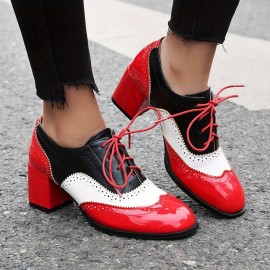 Mulheres Sapatos Oxford Vintage com Cadarço e Bico de Asa - Ponta Fina, Formais & Casuais, Vermelho/Preto - Palmilha Acolchoada e Sola Antiderrapante em Borracha - Calçado Profissional para Todas as Estações, Sapatos Elegantes com Acabamento Polido