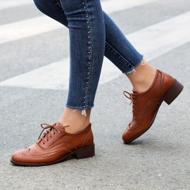 Sapatos Brogue Femininos, Calçados Diários Elegantes, Retro Oxford, Plataformas, Confortáveis, Com Cordões, Baixos, Casuais, Versáteis, Respiráveis, Para Mulheres.