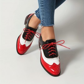 Sapatos Brogue Femininos, Calçados Diários Elegantes, Retro Oxford, Plataformas, Confortáveis, Com Cordões, Baixos, Casuais, Versáteis, Respiráveis, Para Mulheres.