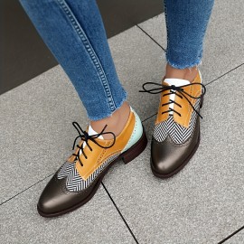 Sapatos Brogue Femininos, Calçados Diários Elegantes, Retro Oxford, Plataformas, Confortáveis, Com Cordões, Baixos, Casuais, Versáteis, Respiráveis, Para Mulheres.
