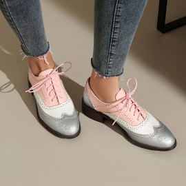 Sapatos Brogue Femininos, Calçados Diários Elegantes, Retro Oxford, Plataformas, Confortáveis, Com Cordões, Baixos, Casuais, Versáteis, Respiráveis, Para Mulheres.